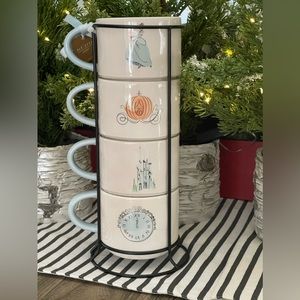 NWT - Rae Dunn “CINDERELLA, BIBBIDI, BOBBIDI, BOO!” Set of 4 Stacker Mugs